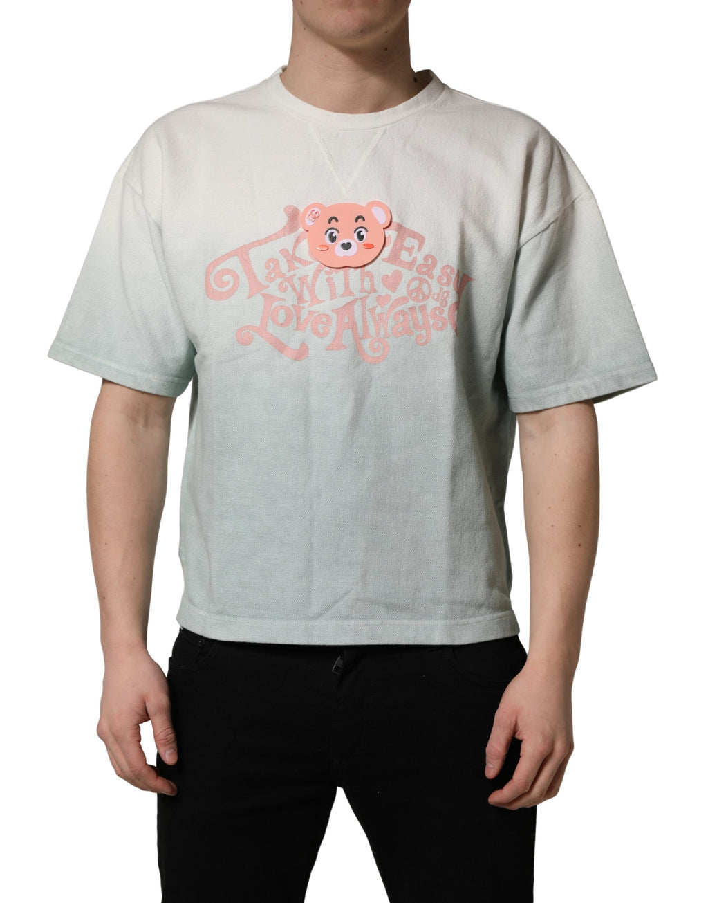 Dolce & Gabbana Grünes Tie-Dye Grafikprint Baumwoll-Rundhals-T-Shirt