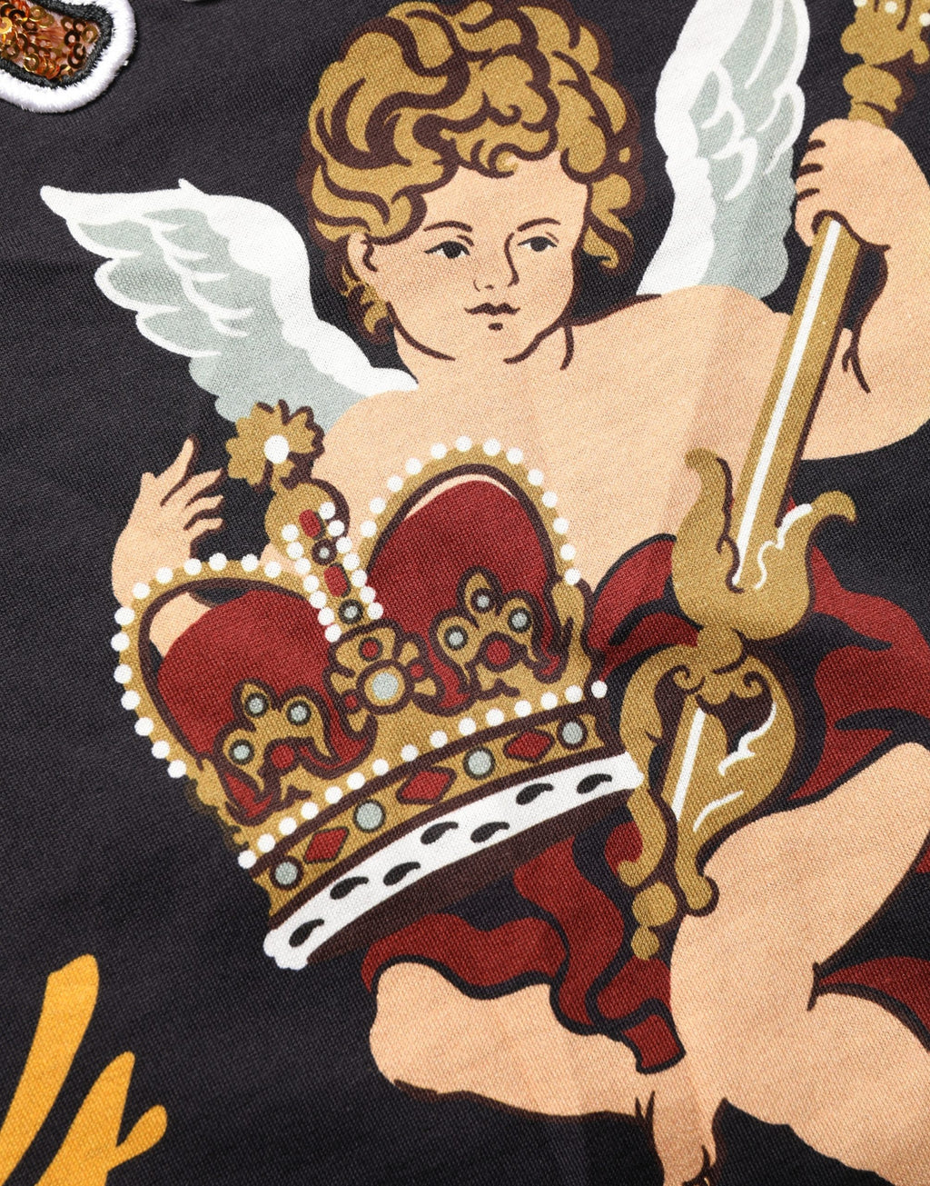 Dolce & Gabbana Schwarzes Baumwoll-T-Shirt mit Rundhalsausschnitt und Engelsprint