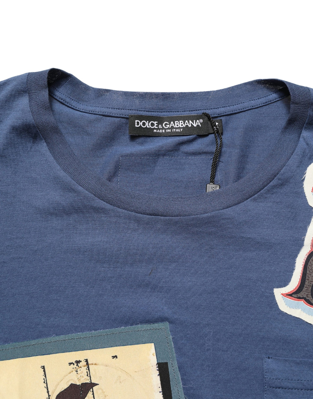 Dolce & Gabbana Navy Blue Cotton Graphic Crew Neck T-shirt