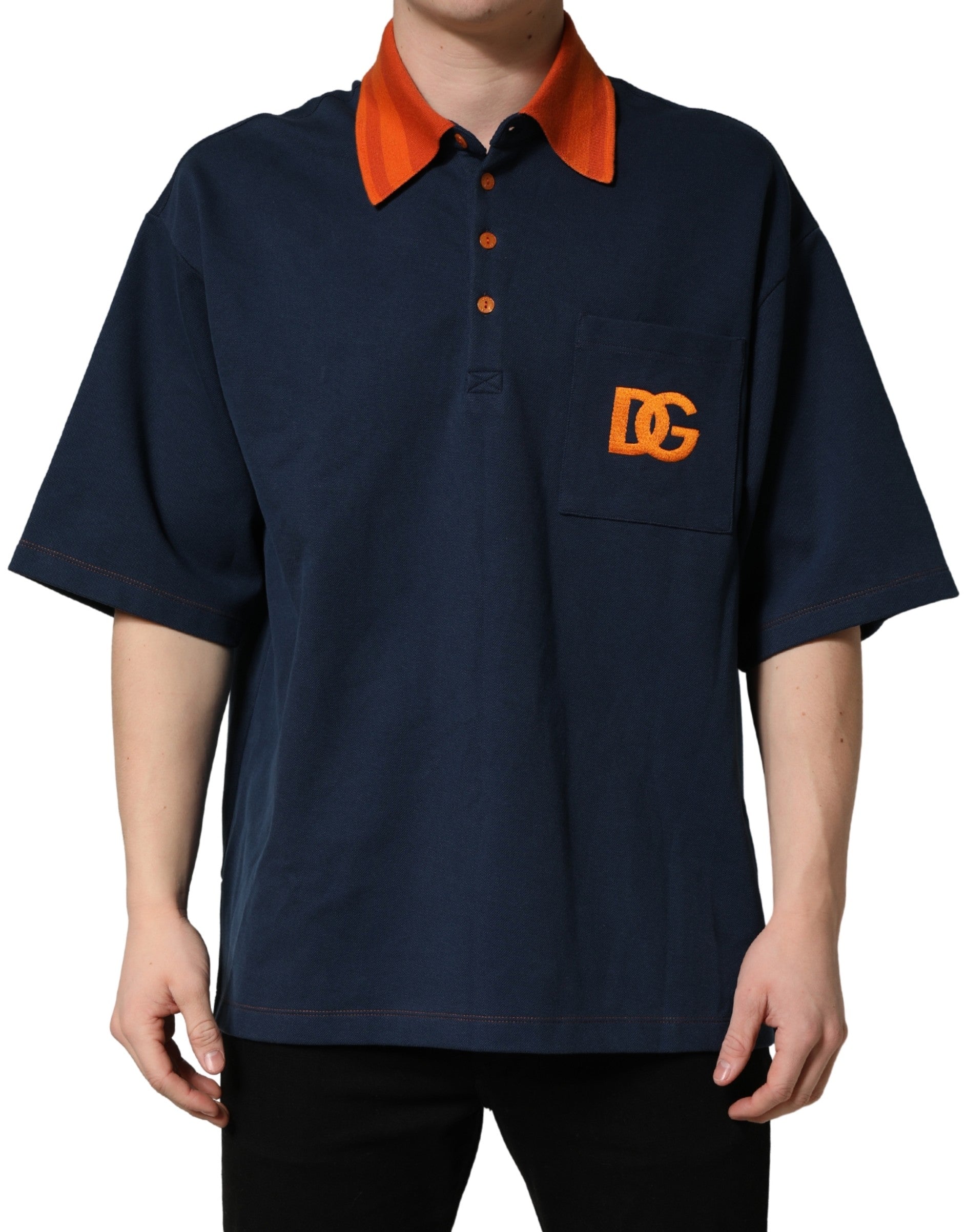 Dolce & Gabbana Herren-Poloshirt mit kurzen Ärmeln, marineblau, Baumwolle, mit Logo