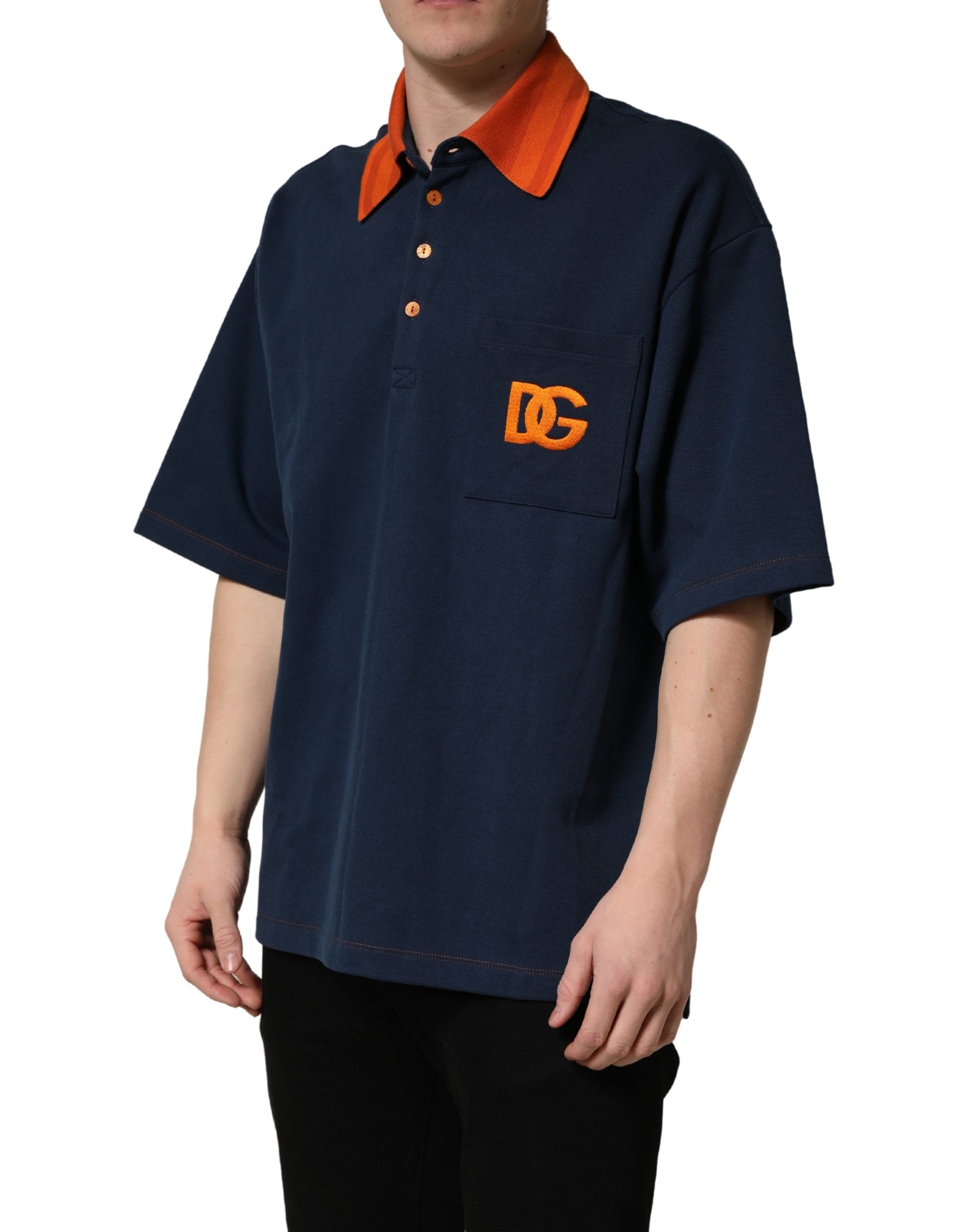 Dolce & Gabbana Herren-Poloshirt mit kurzen Ärmeln, marineblau, Baumwolle, mit Logo