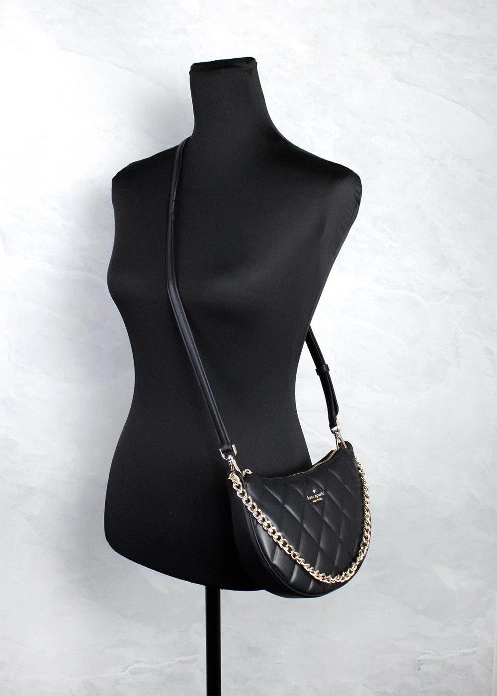 Kate Spade Carey Small Black Quilted Leather Crossbody Bag with Zipper