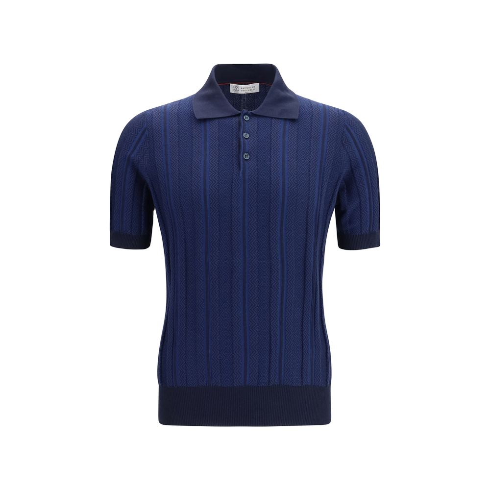Brunello Cucinelli Blaues Baumwoll-Polohemd