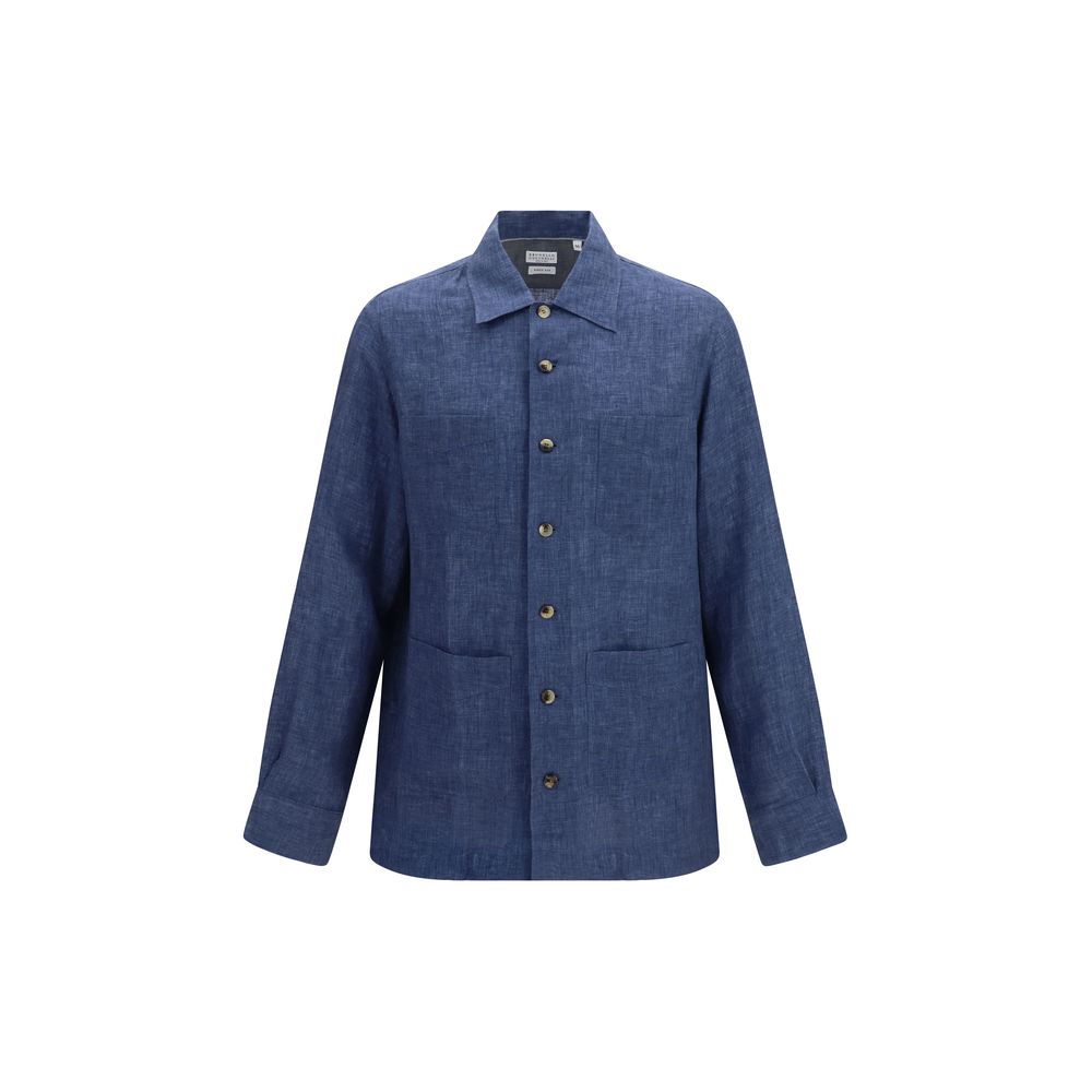 Brunello Cucinelli Blaue Leinenbluse