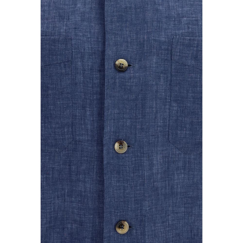 Brunello Cucinelli Blaue Leinenbluse