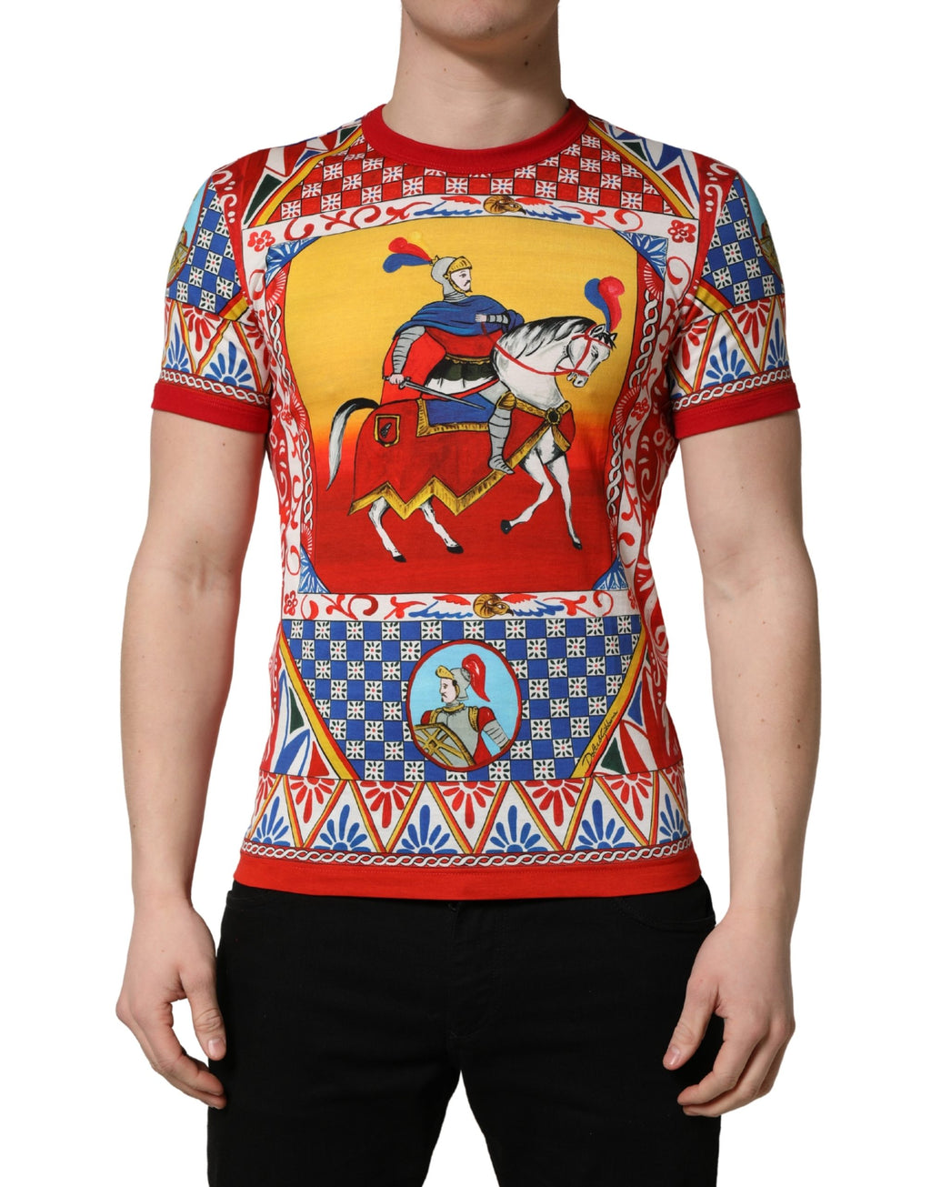 Dolce & Gabbana Multicolor Carretto Print Rundhals-T-Shirt