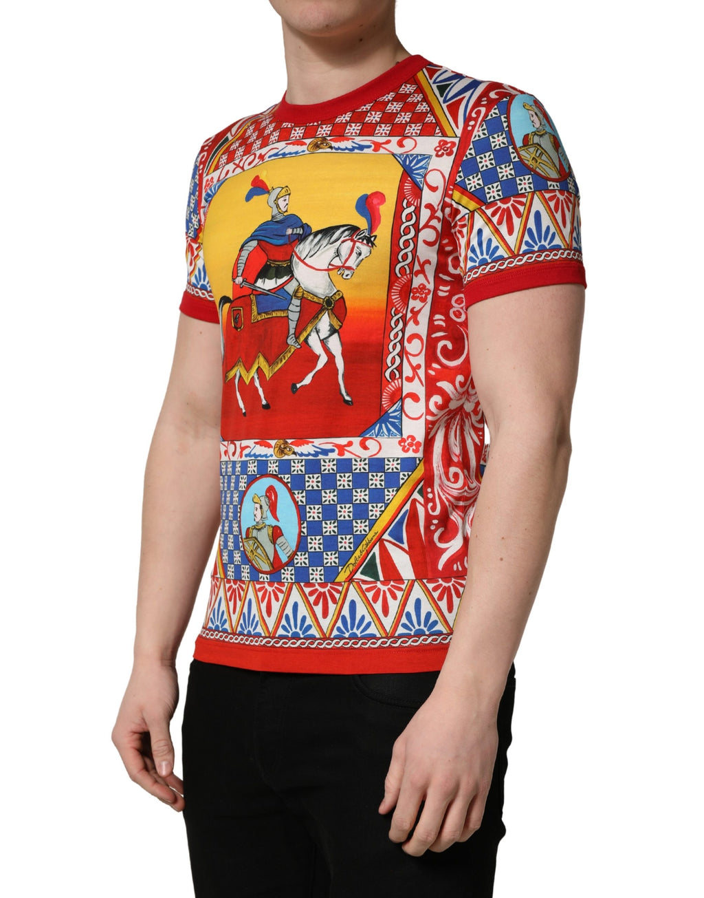 Dolce & Gabbana Multicolor Carretto Print Rundhals-T-Shirt