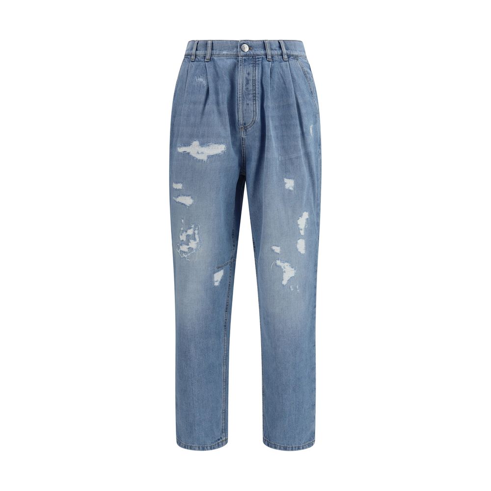 Brunello Cucinelli Blaue Jeans aus Baumwolle im geraden Schnitt