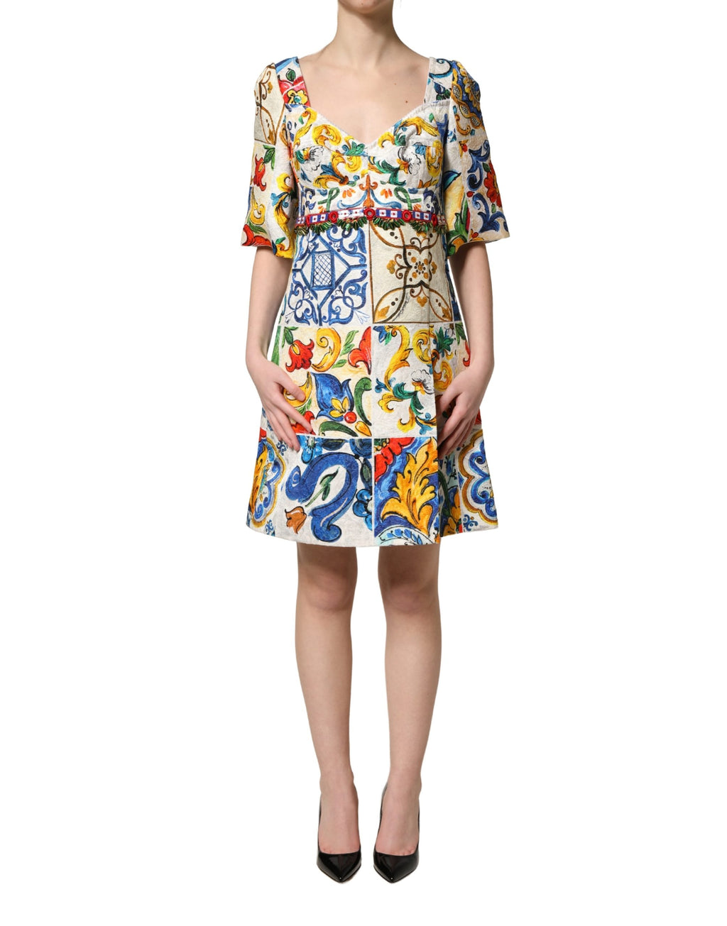 Dolce & Gabbana Mehrfarbiges Baumwoll-Minikleid im Majolika-Print