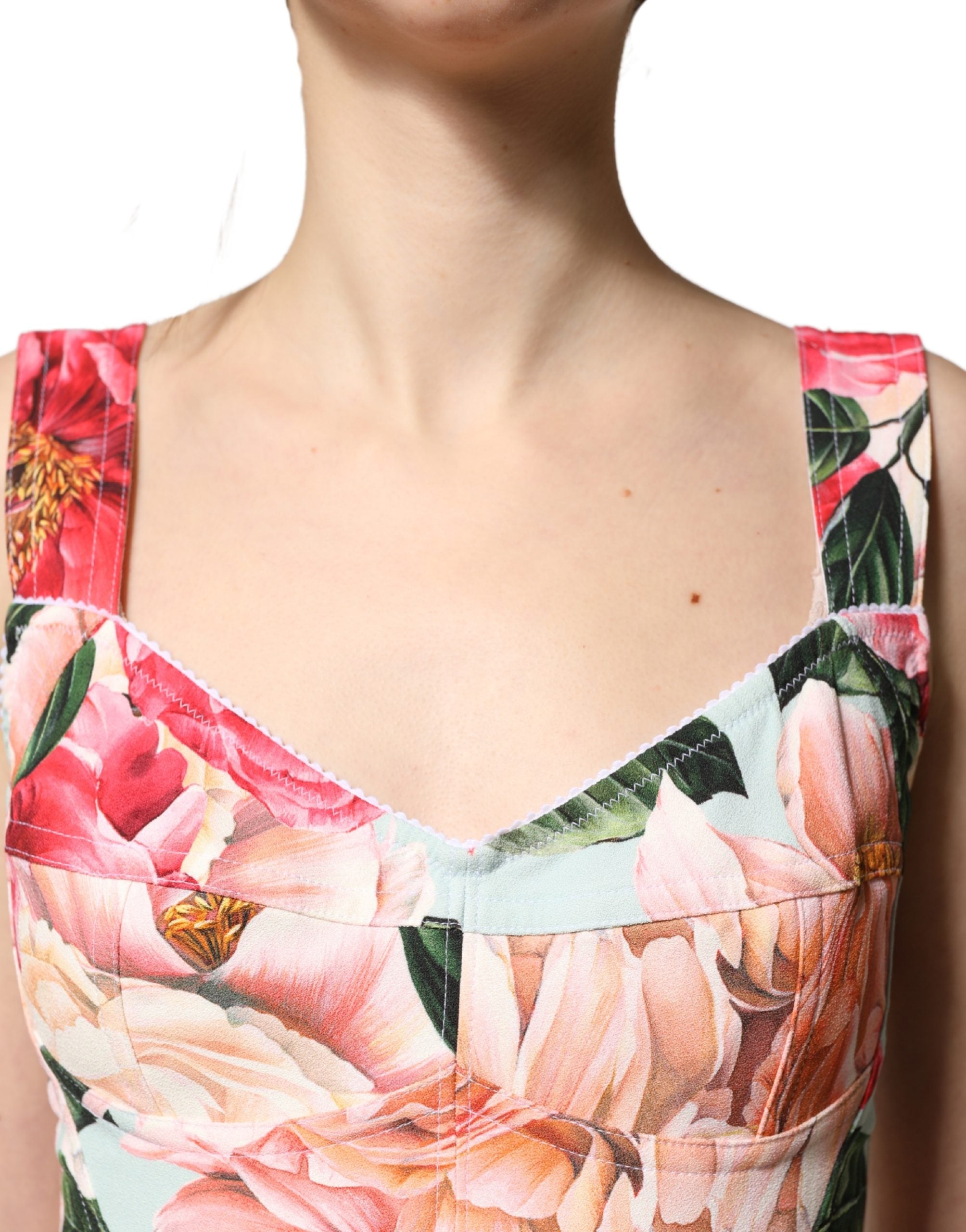 Dolce & Gabbana Multicolor Viskose Etuikleid mit Blumendruck