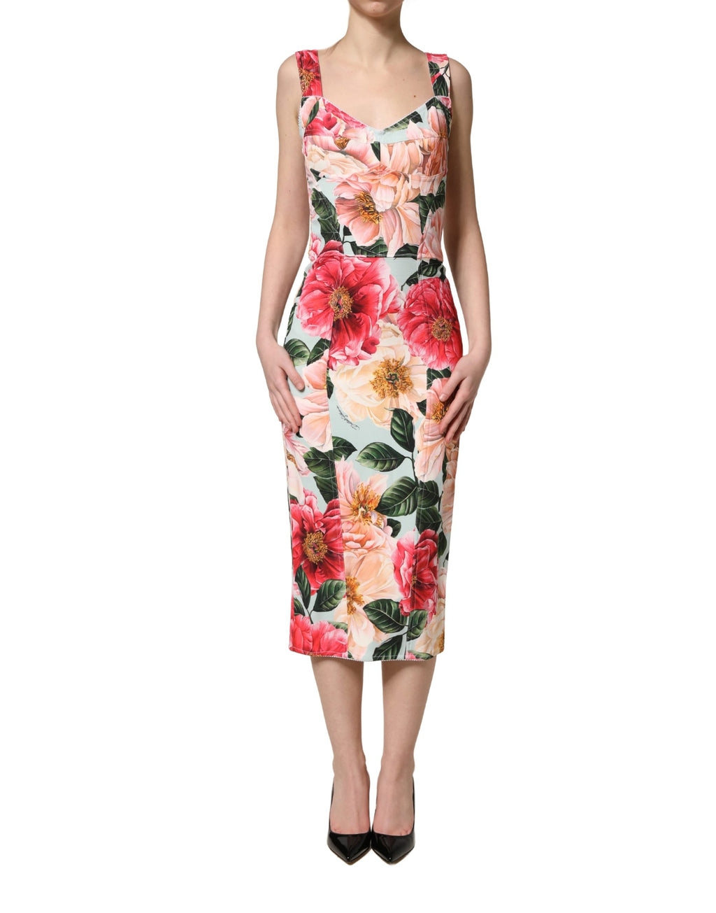 Dolce & Gabbana Multicolor Viskose Etuikleid mit Blumendruck