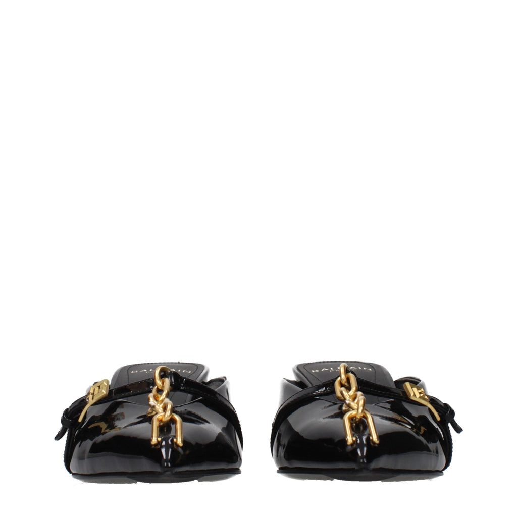 Balmain Schwarze Leder Plateau-Sandalen