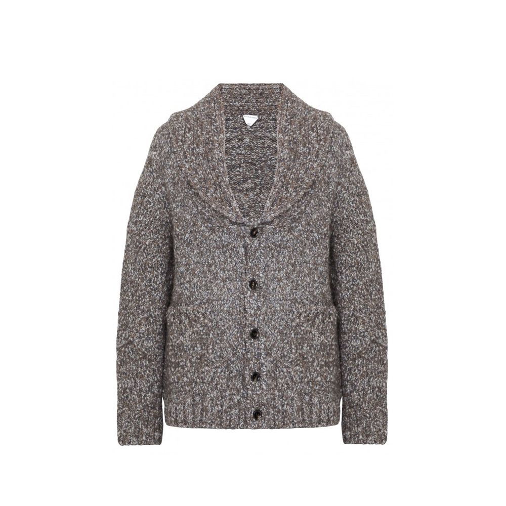 Bottega Veneta Grauer Strickcardigan aus Alpaka und Leder