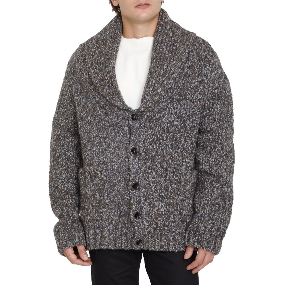 Bottega Veneta Grauer Strickcardigan aus Alpaka und Leder