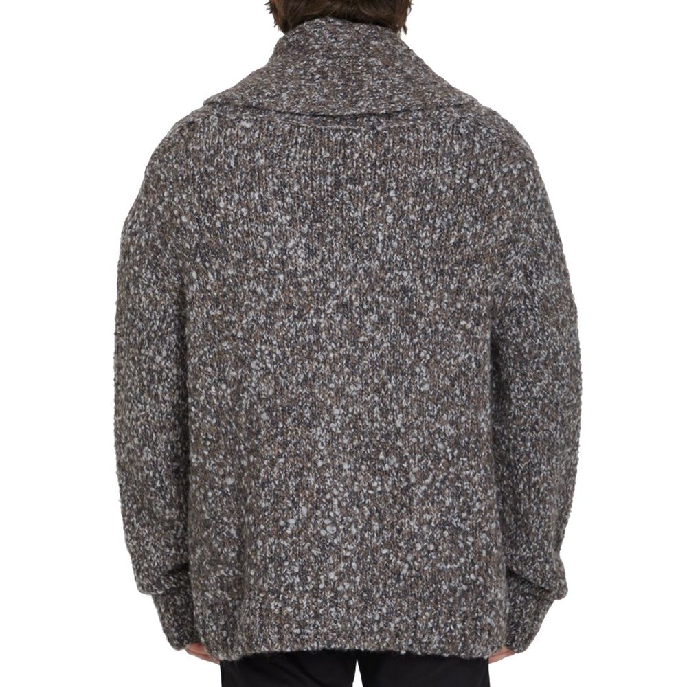 Bottega Veneta Grauer Strickcardigan aus Alpaka und Leder