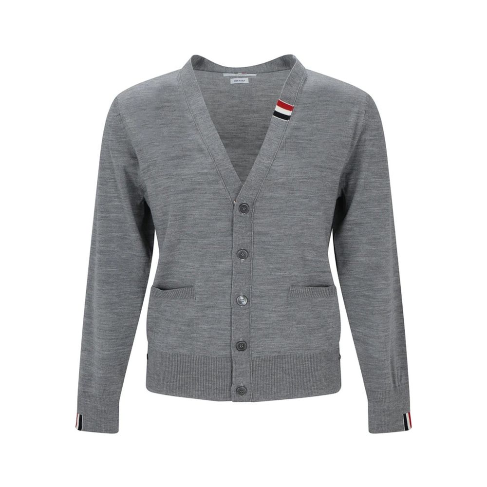 Thom Browne Grauer Cardigan aus reiner Schurwolle