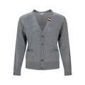 Thom Browne Grauer Cardigan aus reiner Schurwolle