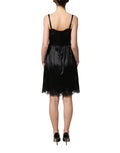Dolce & Gabbana Schwarzes ärmelloses Minikleid aus Seidensatin mit Spitze