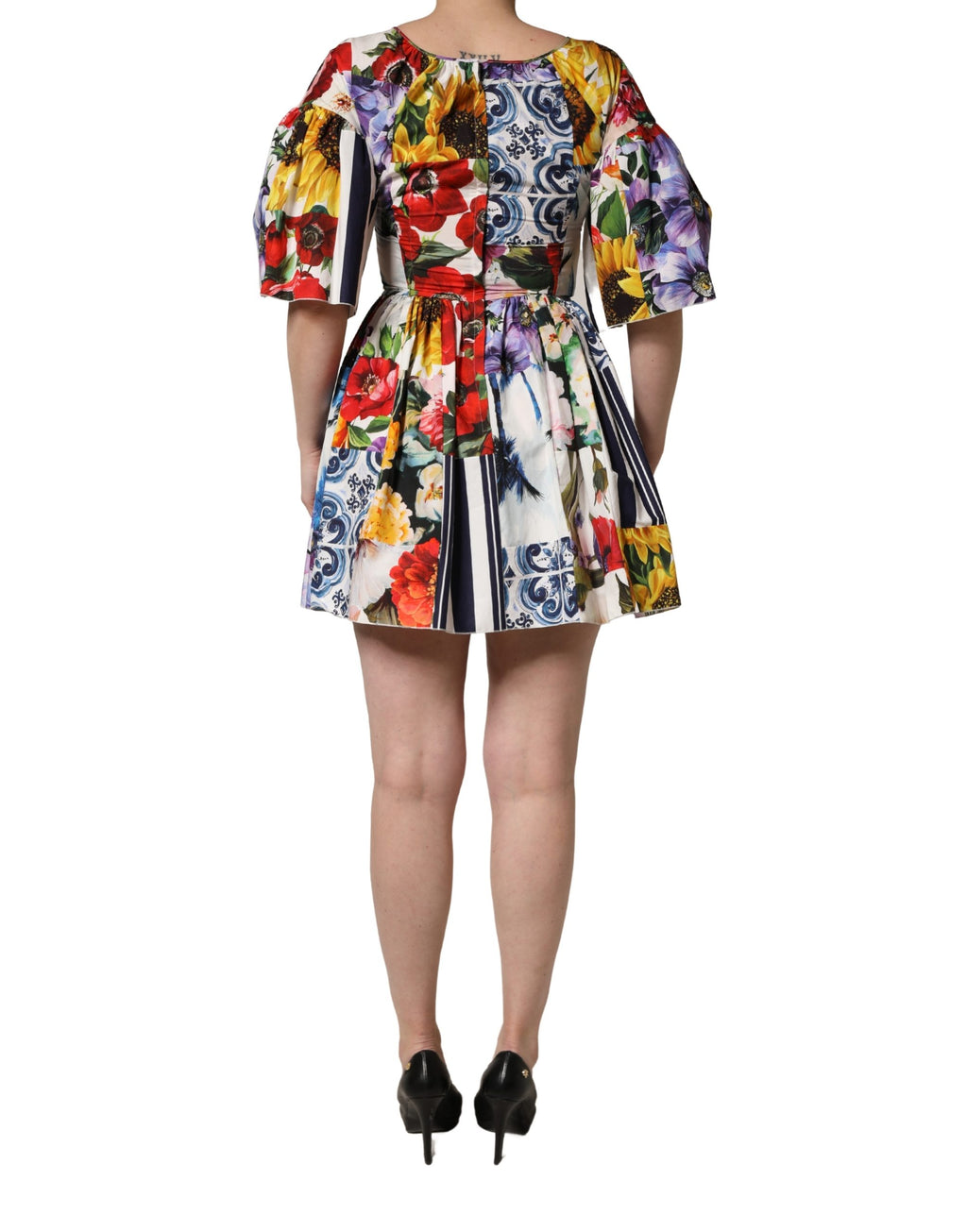 Dolce & Gabbana Mehrfarbiges Patchwork-Minikleid aus Baumwollpopeline