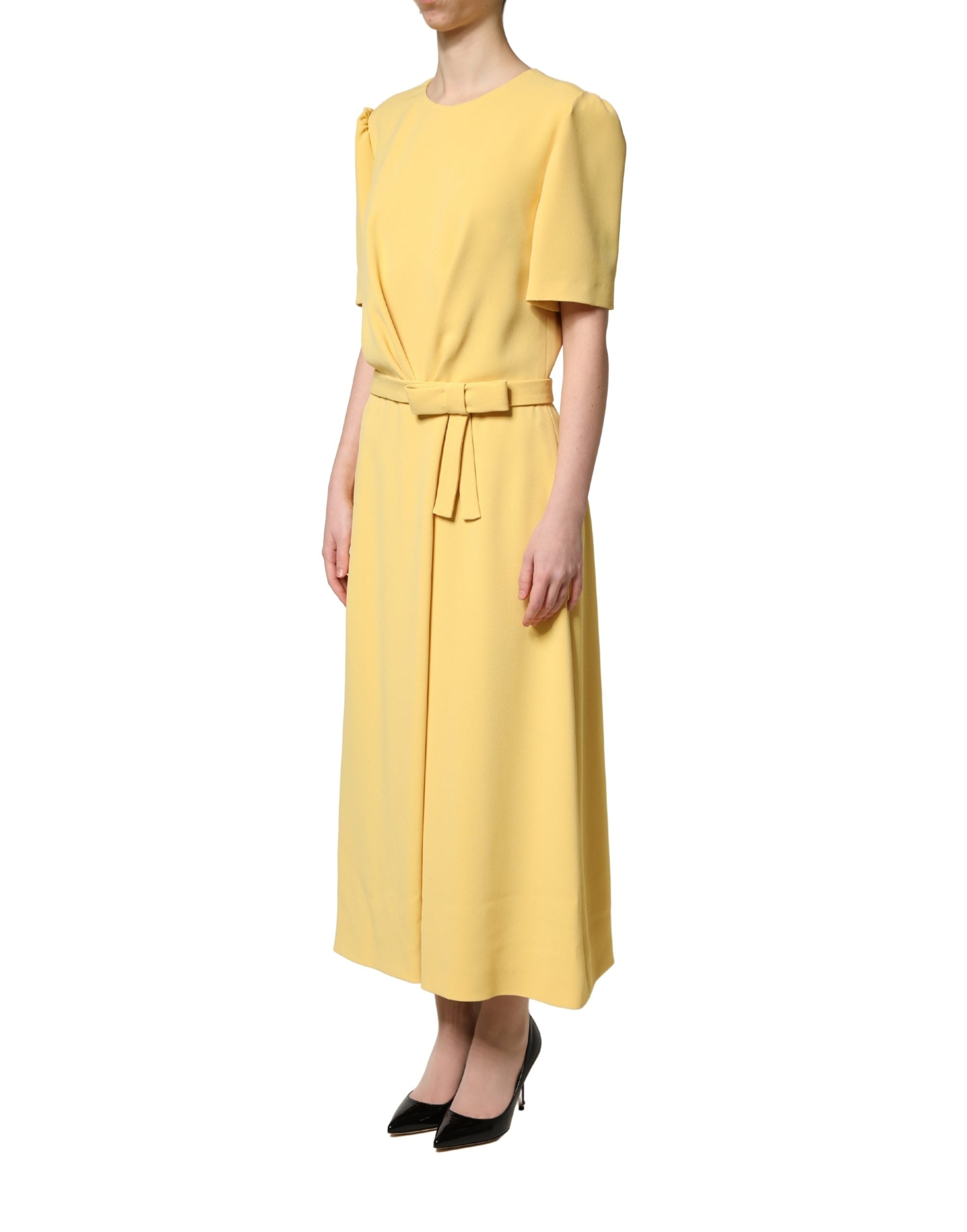 Dolce & Gabbana Gelbes Midikleid mit Rundhalsausschnitt und kurzen Ärmeln