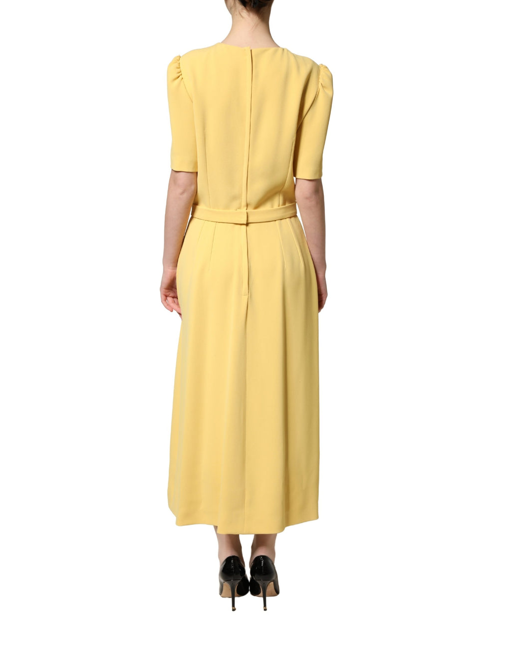 Dolce & Gabbana Gelbes Midikleid mit Rundhalsausschnitt und kurzen Ärmeln