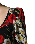 Dolce & Gabbana Schwarzes Seiden-Abendkleid mit Blumenprint und langen Ärmeln