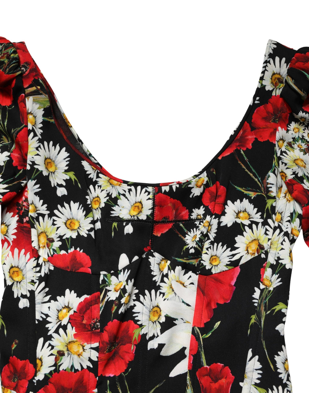 Dolce & Gabbana Schwarzes Seiden-Abendkleid mit Blumenprint und langen Ärmeln
