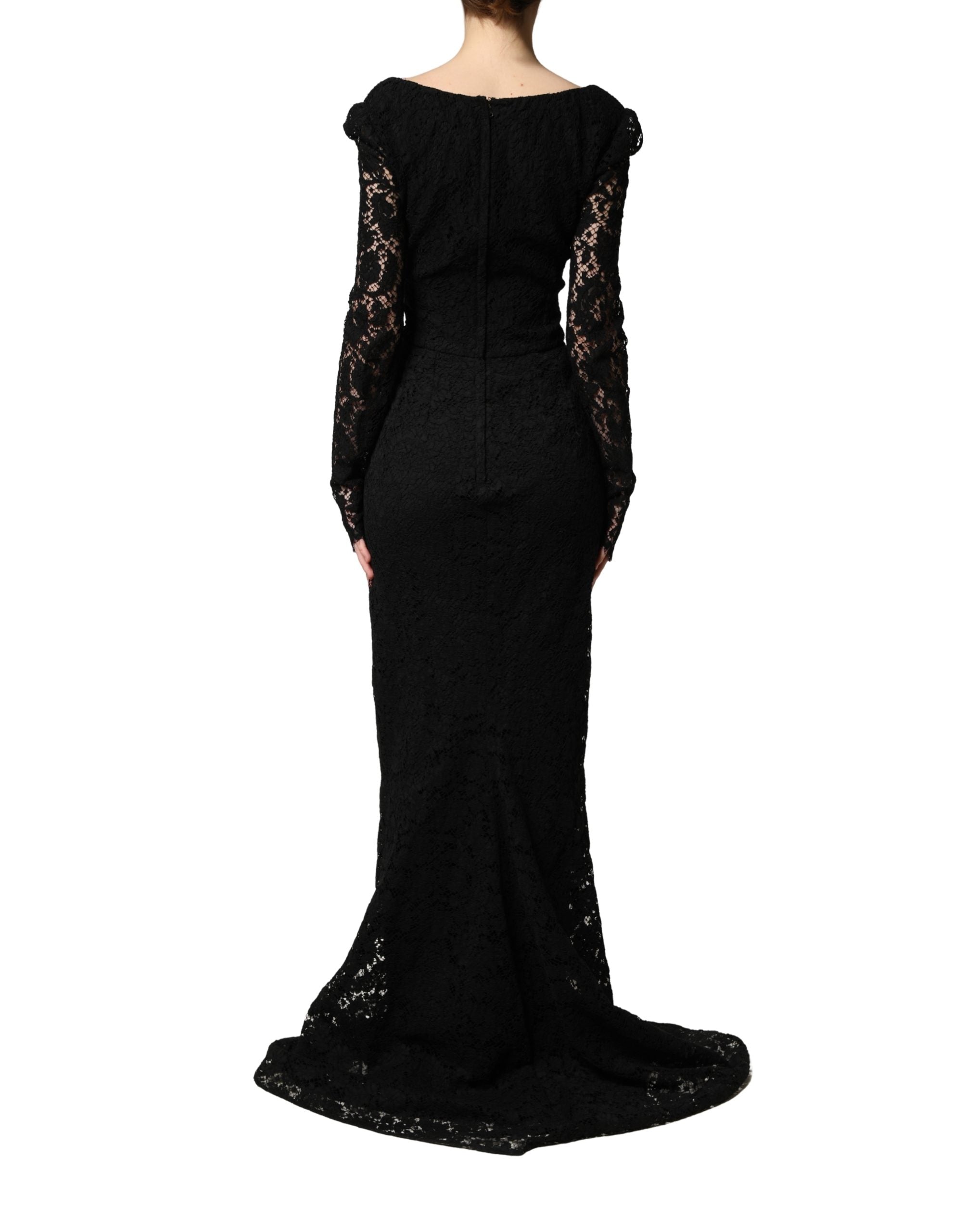 Dolce & Gabbana Schwarzes Maxikleid mit Spitzendetails und eckigem Ausschnitt