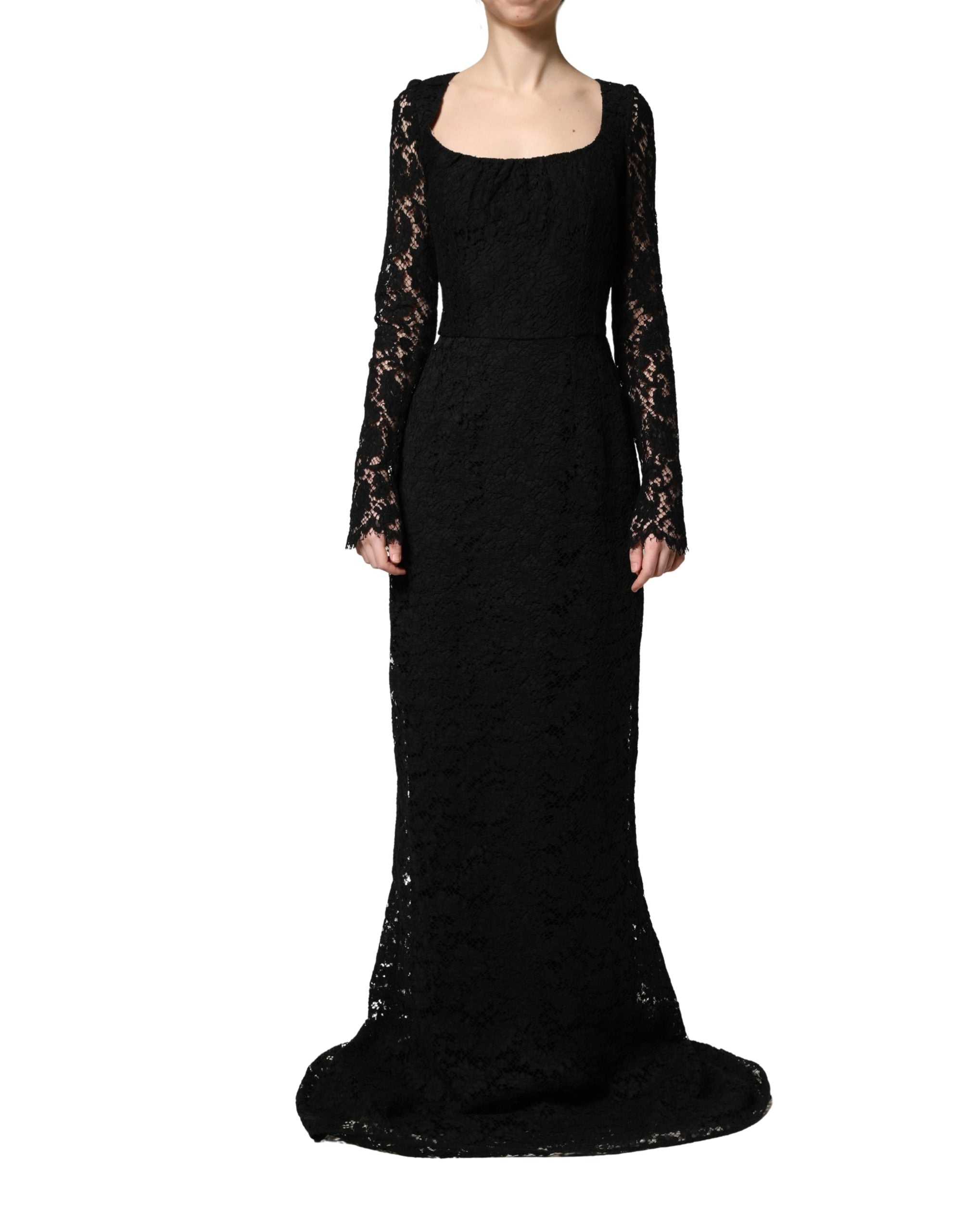 Dolce & Gabbana Schwarzes Maxikleid mit Spitzendetails und eckigem Ausschnitt