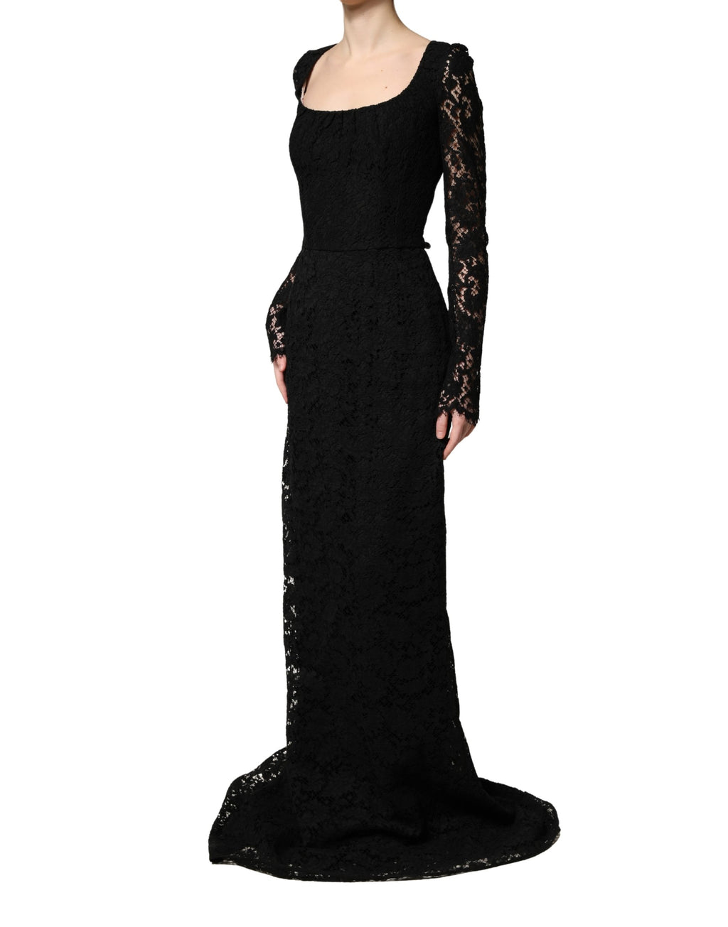 Dolce & Gabbana Schwarzes Maxikleid mit Spitzendetails und eckigem Ausschnitt