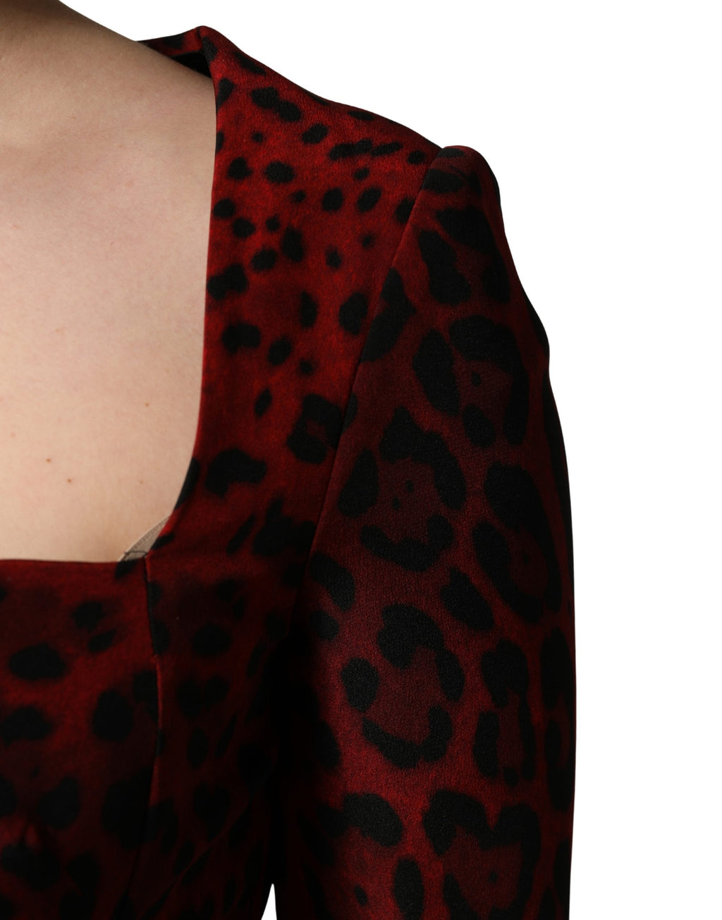 Dolce & Gabbana Rotes Etuikleid mit Leopardenmuster und langen Ärmeln