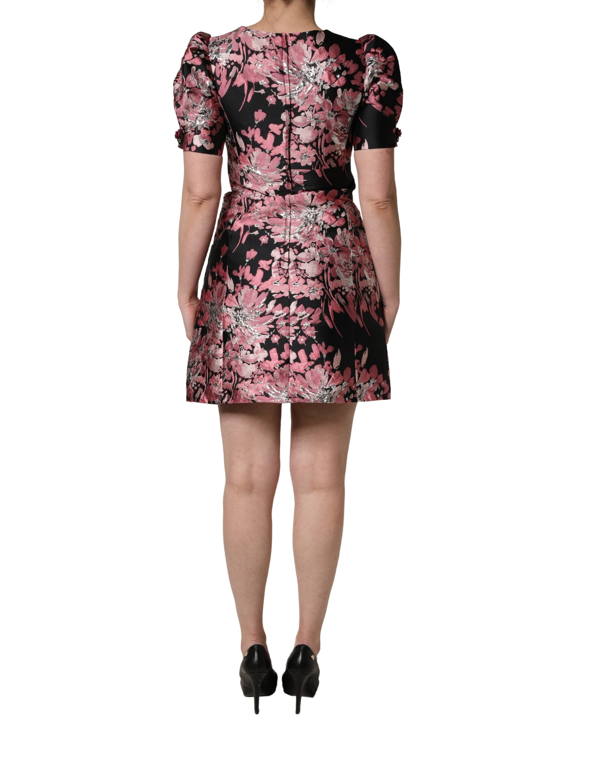 Dolce & Gabbana Mehrfarbiges Blumen-Brocaded-Minikleid in A-Linie