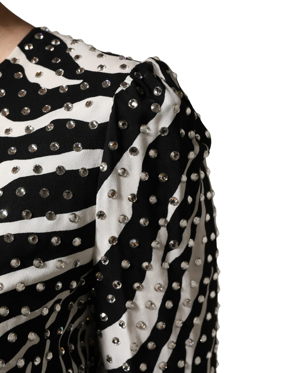 Dolce & Gabbana Kleines Kleid mit Zebra-Strasssteinen in Schwarz und Weiß