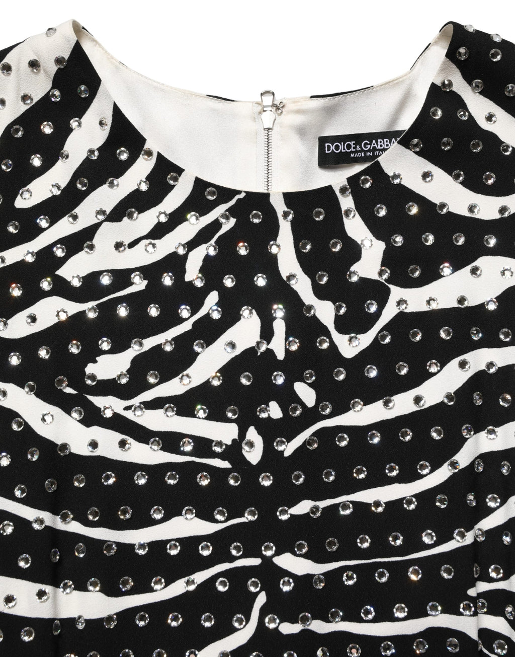 Dolce & Gabbana Kleines Kleid mit Zebra-Strasssteinen in Schwarz und Weiß