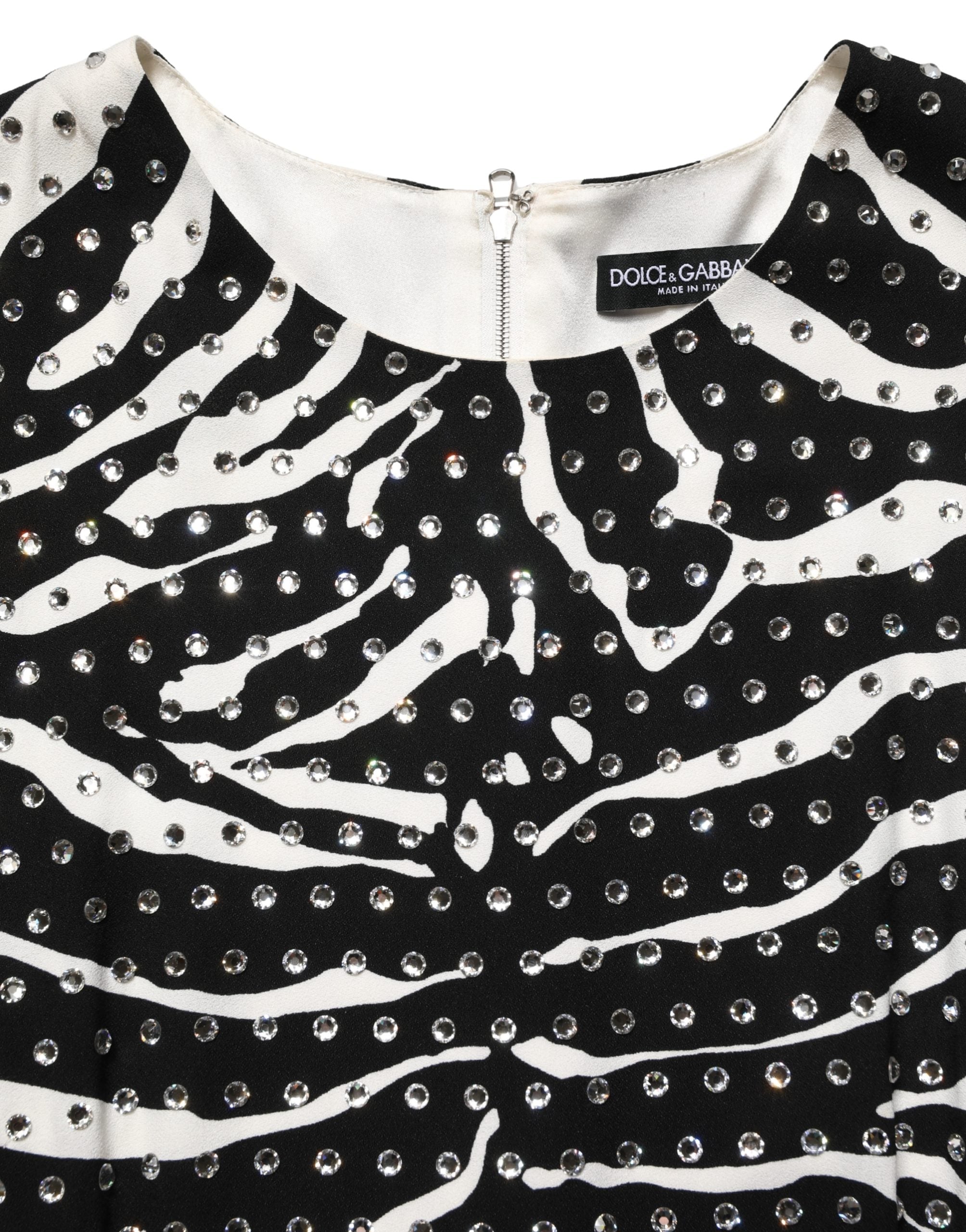 Dolce & Gabbana Kleines Kleid mit Zebra-Strasssteinen in Schwarz und Weiß