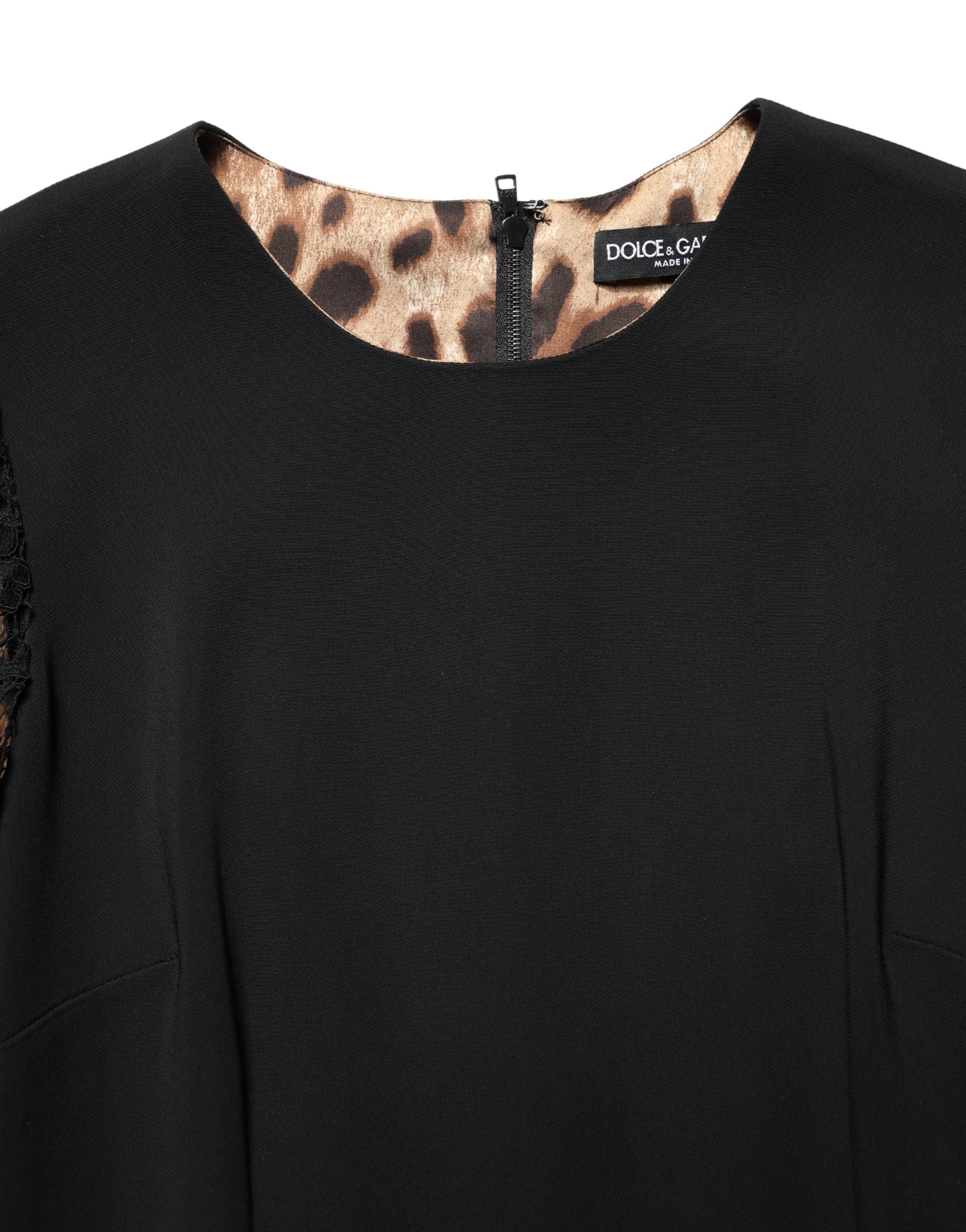 Dolce & Gabbana Schwarzes Minikleid aus Viskose mit Spitze und langen Ärmeln