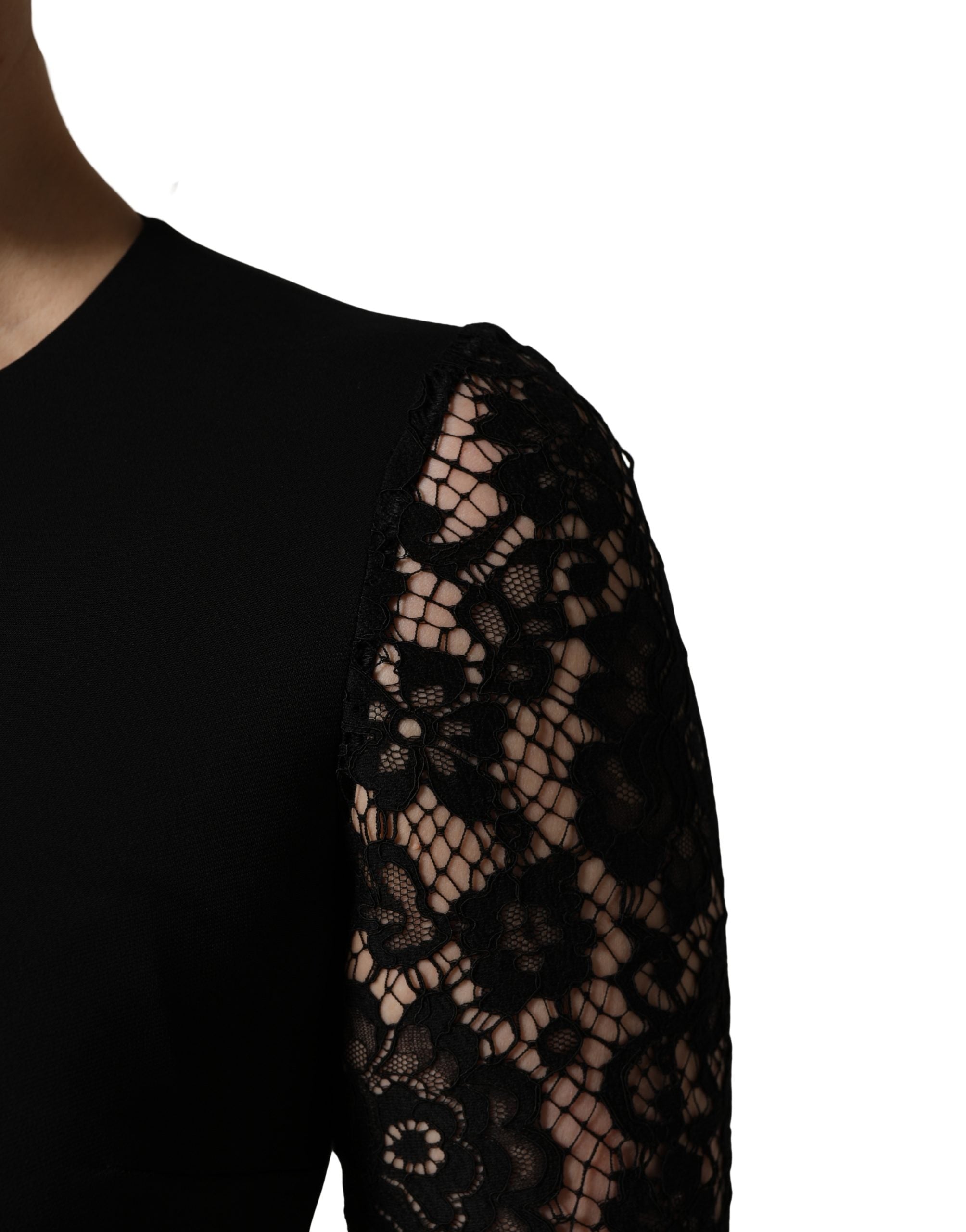 Dolce & Gabbana Schwarzes Minikleid aus Viskose mit Spitze und langen Ärmeln