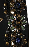 Dolce & Gabbana Schwarzes ärmelloses Kleid mit Blumenstickerei und Perlenbesatz