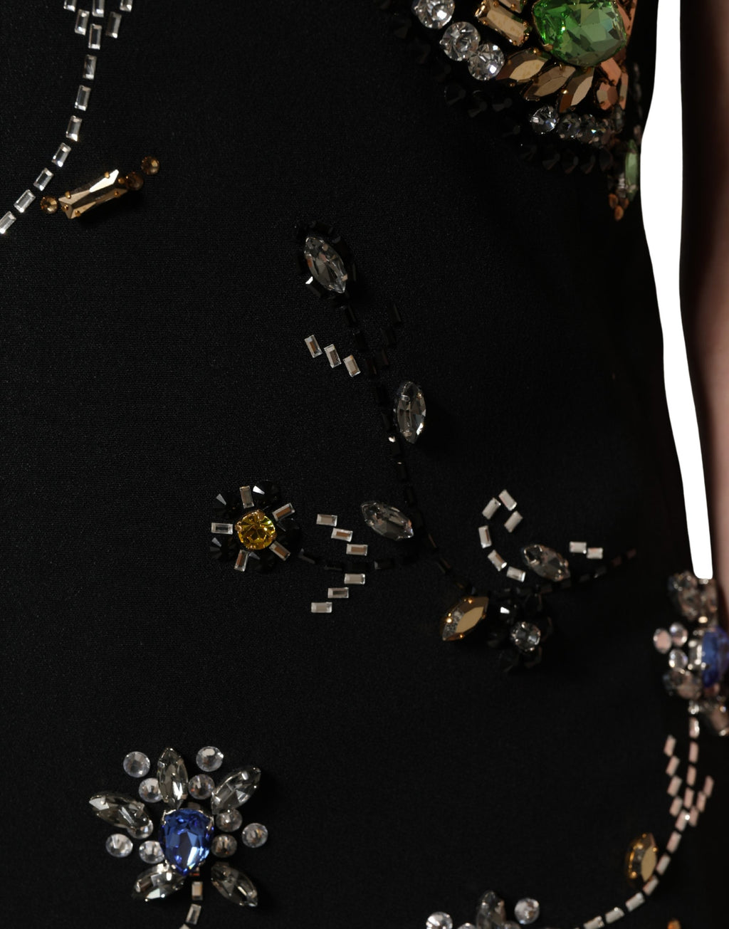 Dolce & Gabbana Schwarzes ärmelloses Kleid mit Blumenstickerei und Perlenbesatz