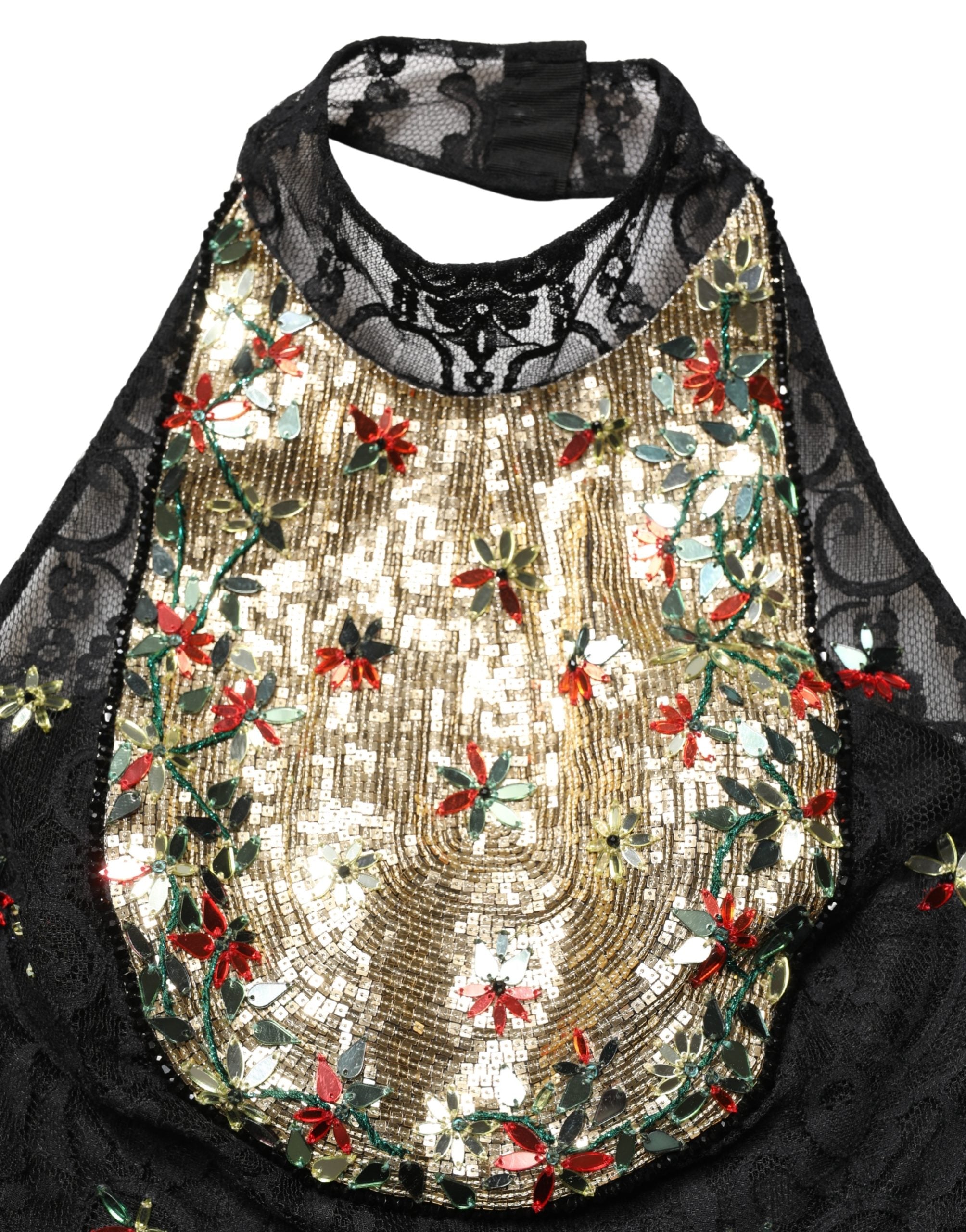 Dolce & Gabbana Schwarzes Pailletten-Mini-Etuikleid