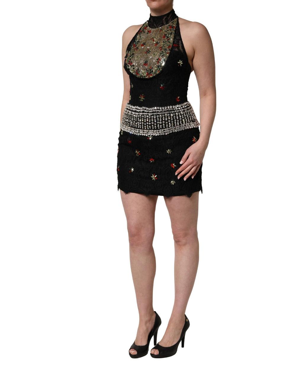 Dolce & Gabbana Schwarzes Pailletten-Mini-Etuikleid