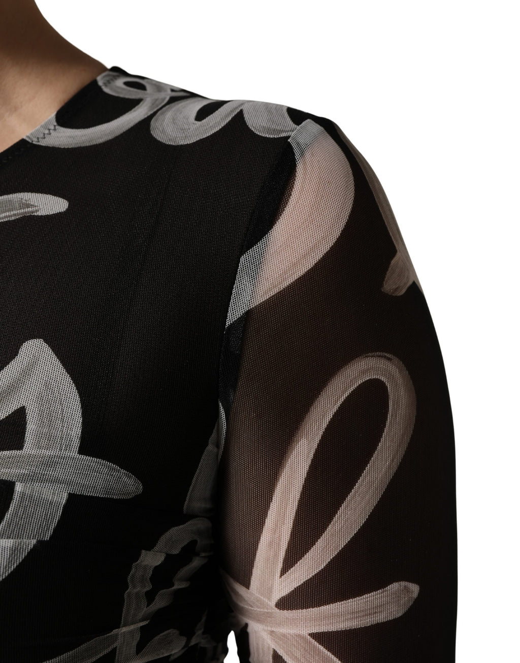 MSGM Schwarzes Langarm-Minikleid mit Print in Schwarz-Weiß