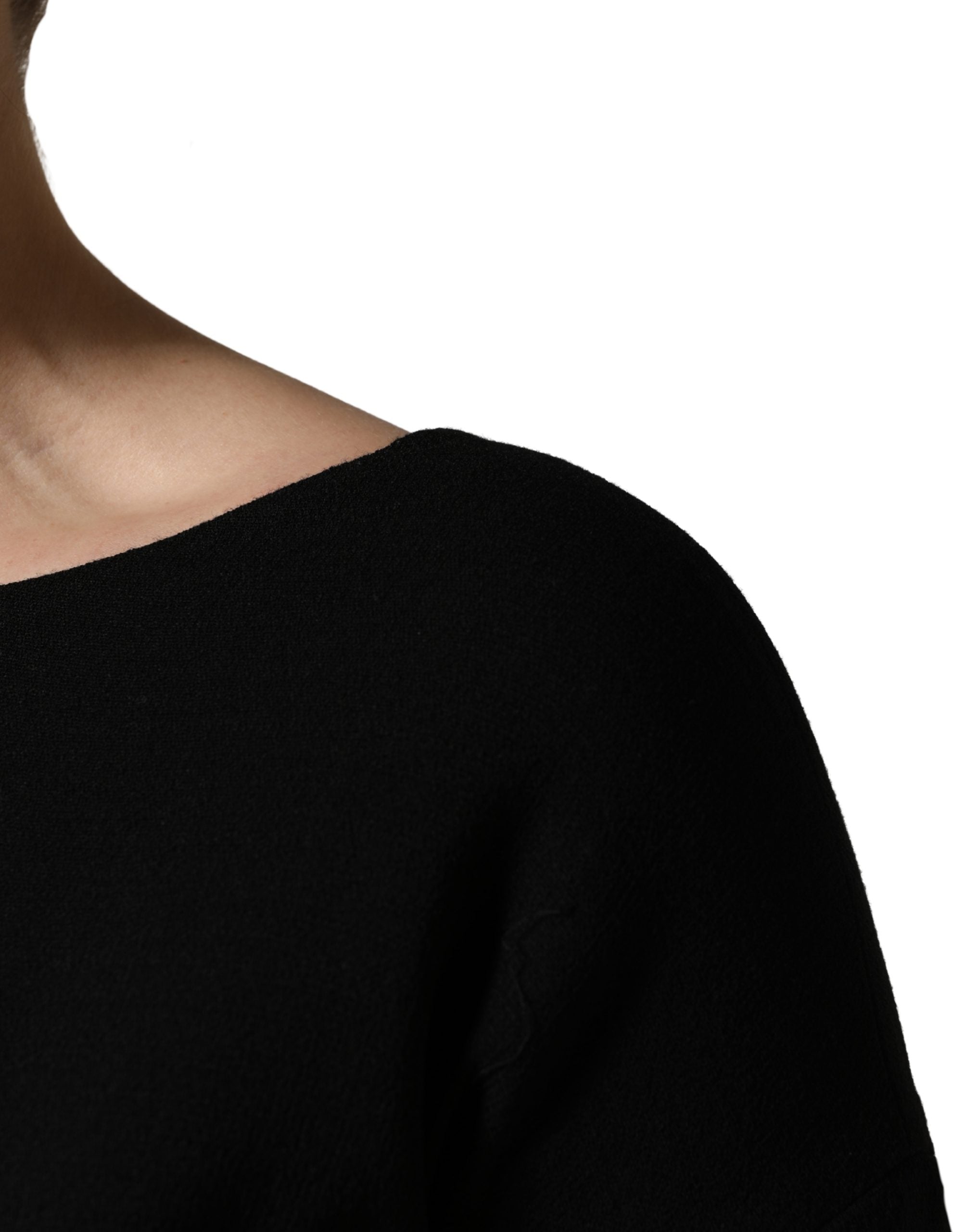 Dolce & Gabbana Schwarzes Midikleid aus Wollkrepp mit langen Ärmeln