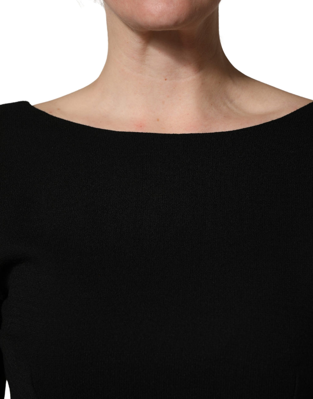 Dolce & Gabbana Schwarzes Midikleid aus Wollkrepp mit langen Ärmeln