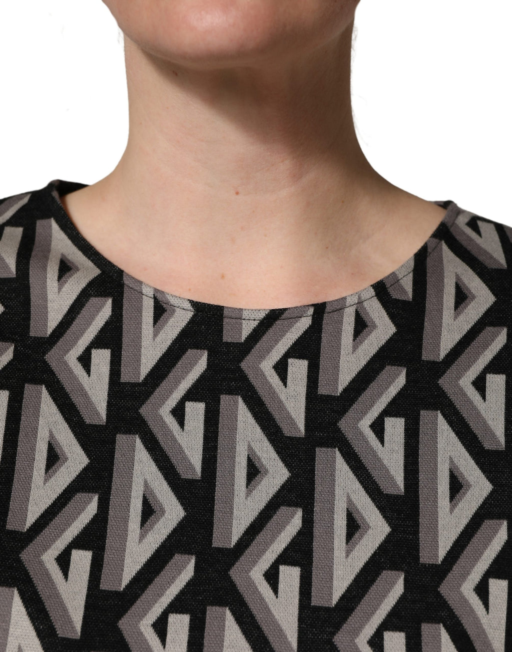 Dolce & Gabbana Schwarzes Kleid aus Baumwolle mit Logo-Print, knielang
