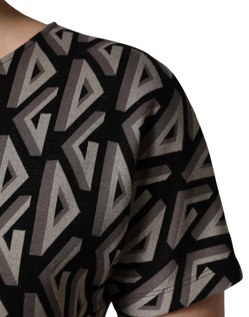 Dolce & Gabbana Schwarzes Kleid aus Baumwolle mit Logo-Print, knielang
