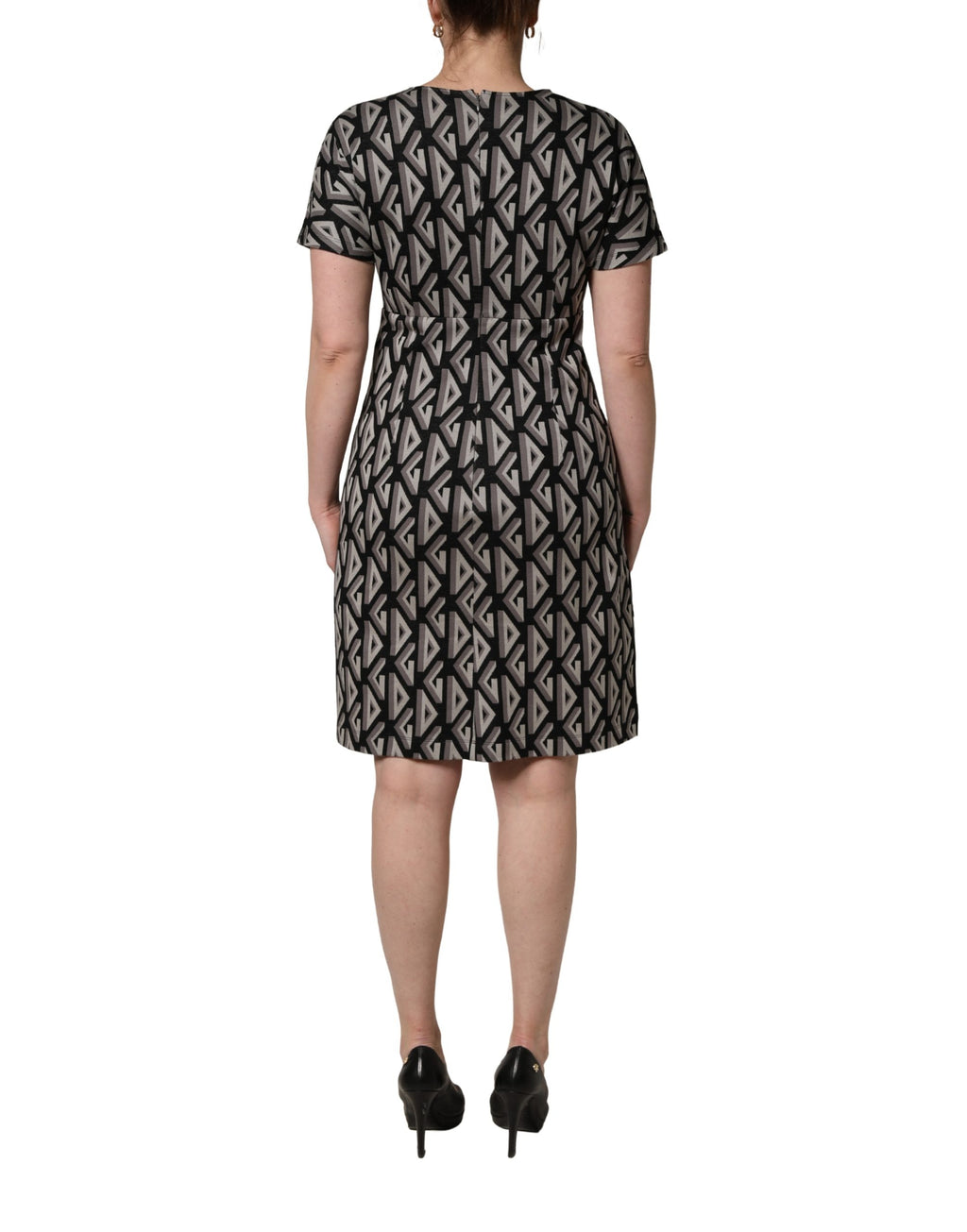 Dolce & Gabbana Schwarzes Kleid aus Baumwolle mit Logo-Print, knielang