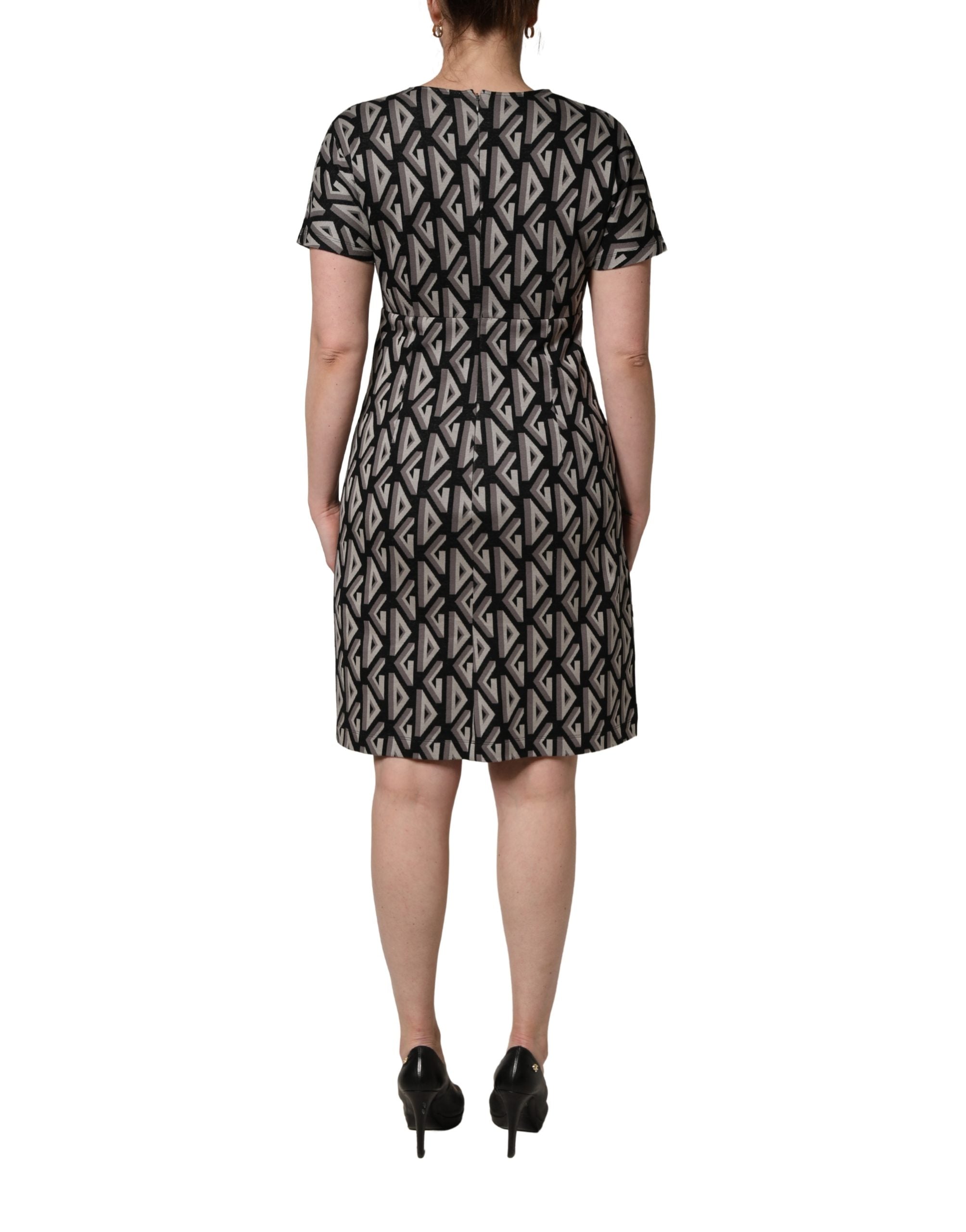 Dolce & Gabbana Schwarzes Kleid aus Baumwolle mit Logo-Print, knielang