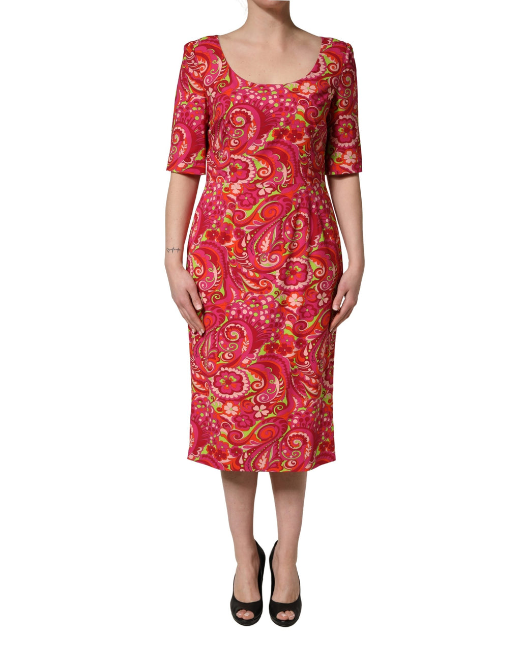 Dolce & Gabbana Rotes Maxikleid mit Paisley- und Blumenprint