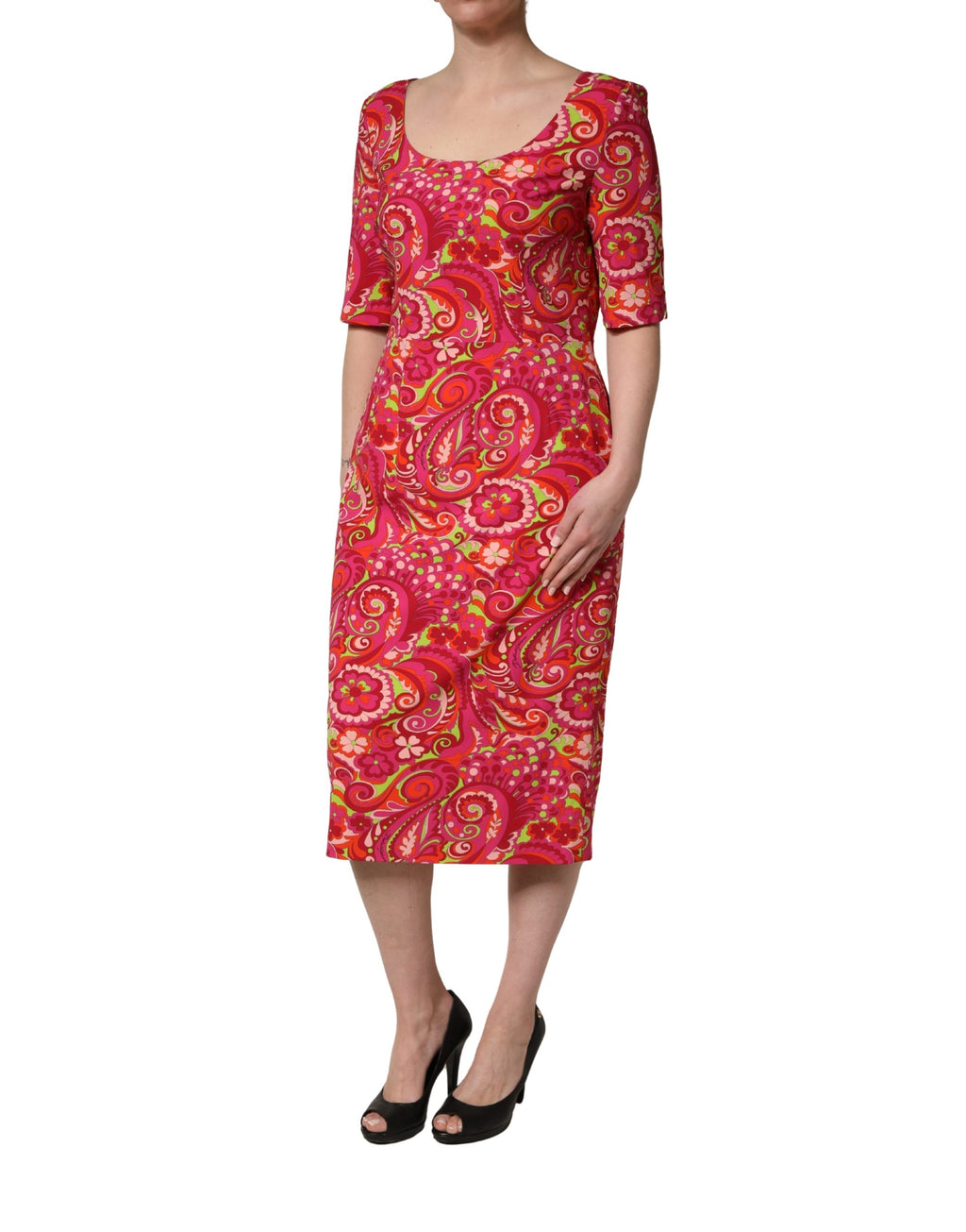 Dolce & Gabbana Rotes Maxikleid mit Paisley- und Blumenprint